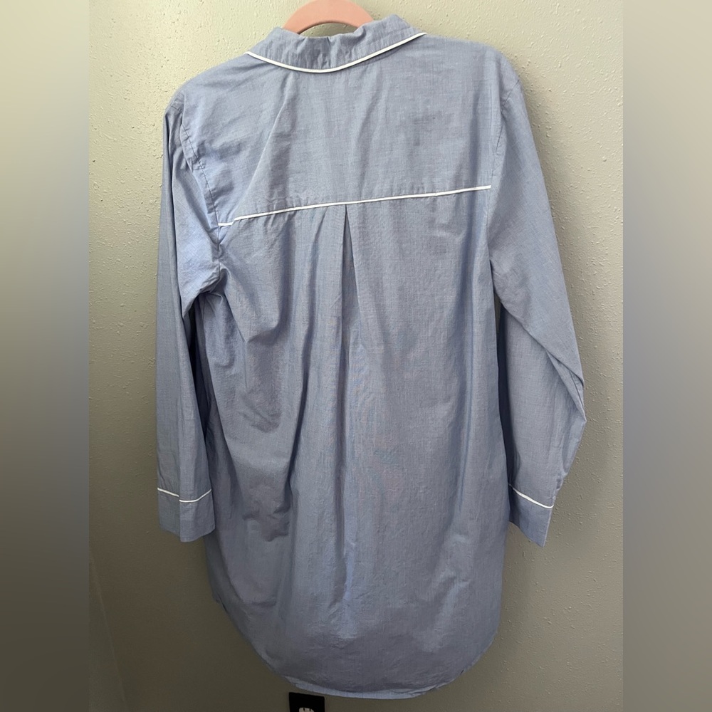 State of Day Women's Notch Collar Poplin Sleepshirt In Blue Size Medium New - Picture 3 of 7